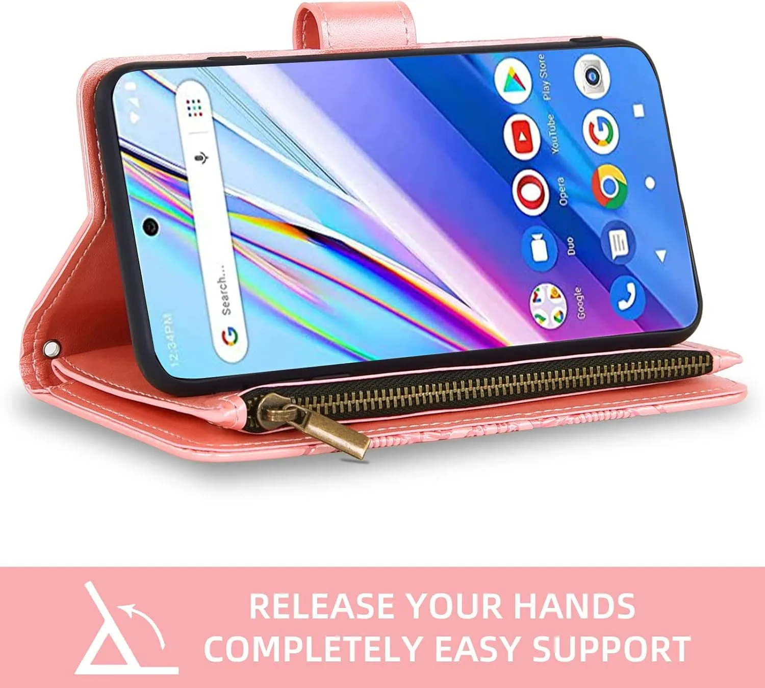 Asuwish Phone Case for Wiko Voix U616AT Wallet Cover with Tempered Glass Screen Protector and Flower Leather Flip Credit Card Holder Stand Folio Purse Lanyard Cell Accessories 5G Women Men Rose Gold