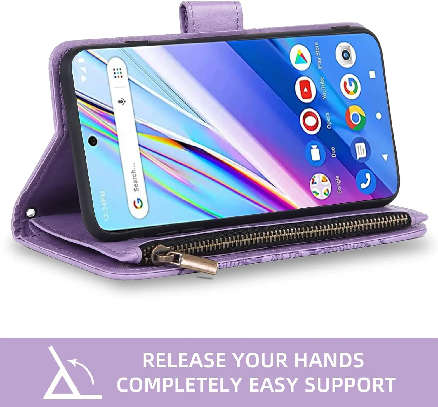 Asuwish Phone Case for Wiko Voix U616AT Wallet Cover with Tempered Glass Screen Protector and Flower Leather Flip Credit Card Holder Stand Folio Purse Lanyard Slot Cell Accessories 5G Women Men Purple