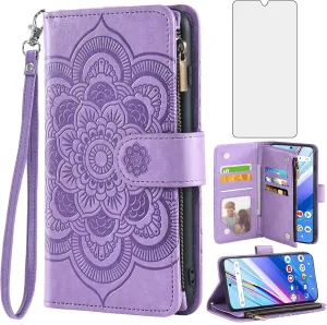 Asuwish Phone Case for Wiko Voix U616AT Wallet Cover with Tempered Glass Screen Protector and Flower Leather Flip Credit Card Holder Stand Folio Purse Lanyard Slot Cell Accessories 5G Women Men Purple