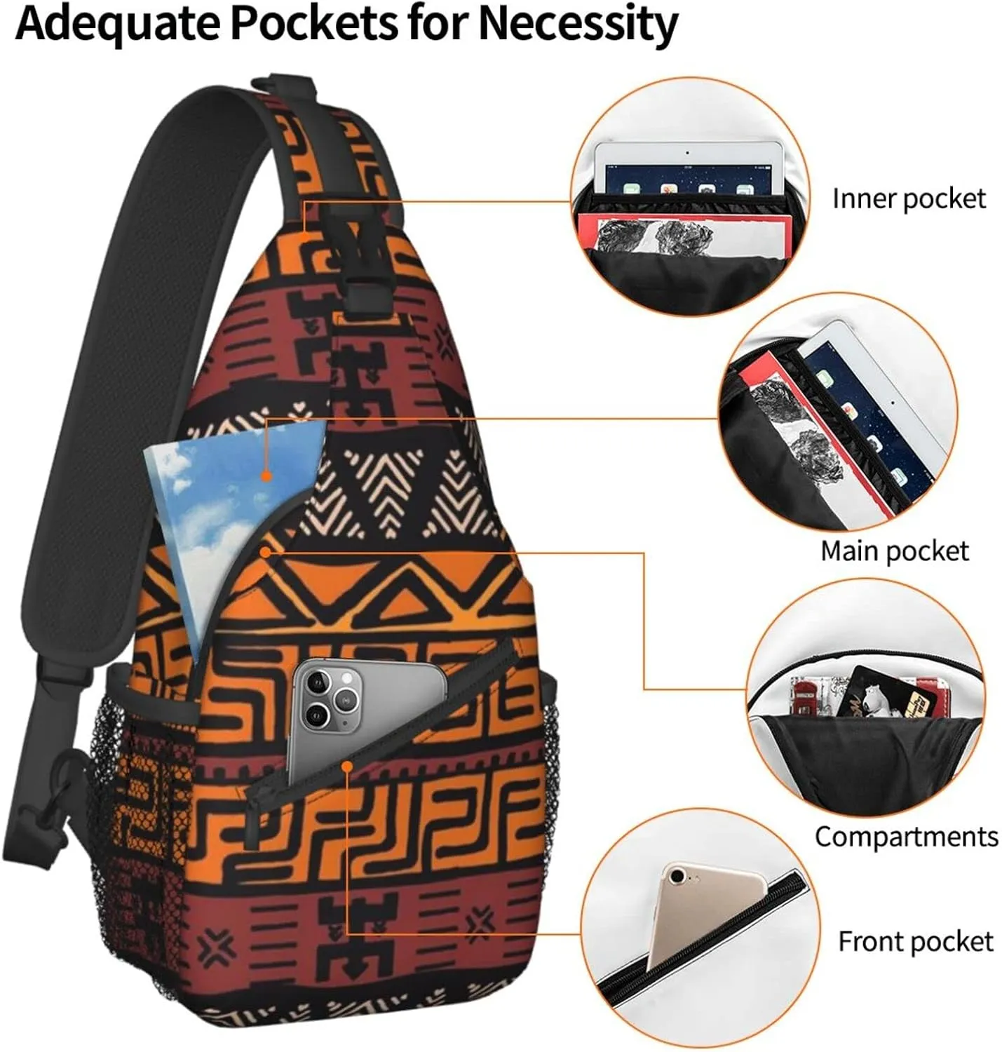 ASYG African Sling Bag Crossbody Chest Daypack Casual Backpack African Art Shoulder Bag For Travel Hiking Sport Outdoor