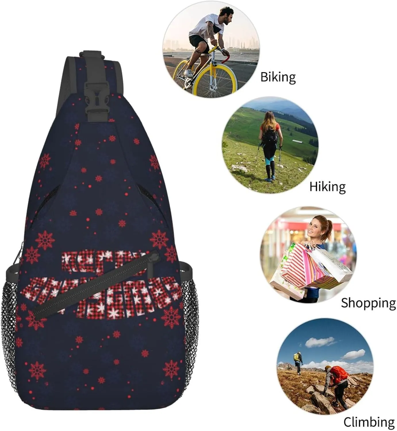ASYG Christmas Sling Bag Merry Christmas Shoulder Bag Christmas Crossbody Chest Daypack Casual Backpack Snowflakes Bag