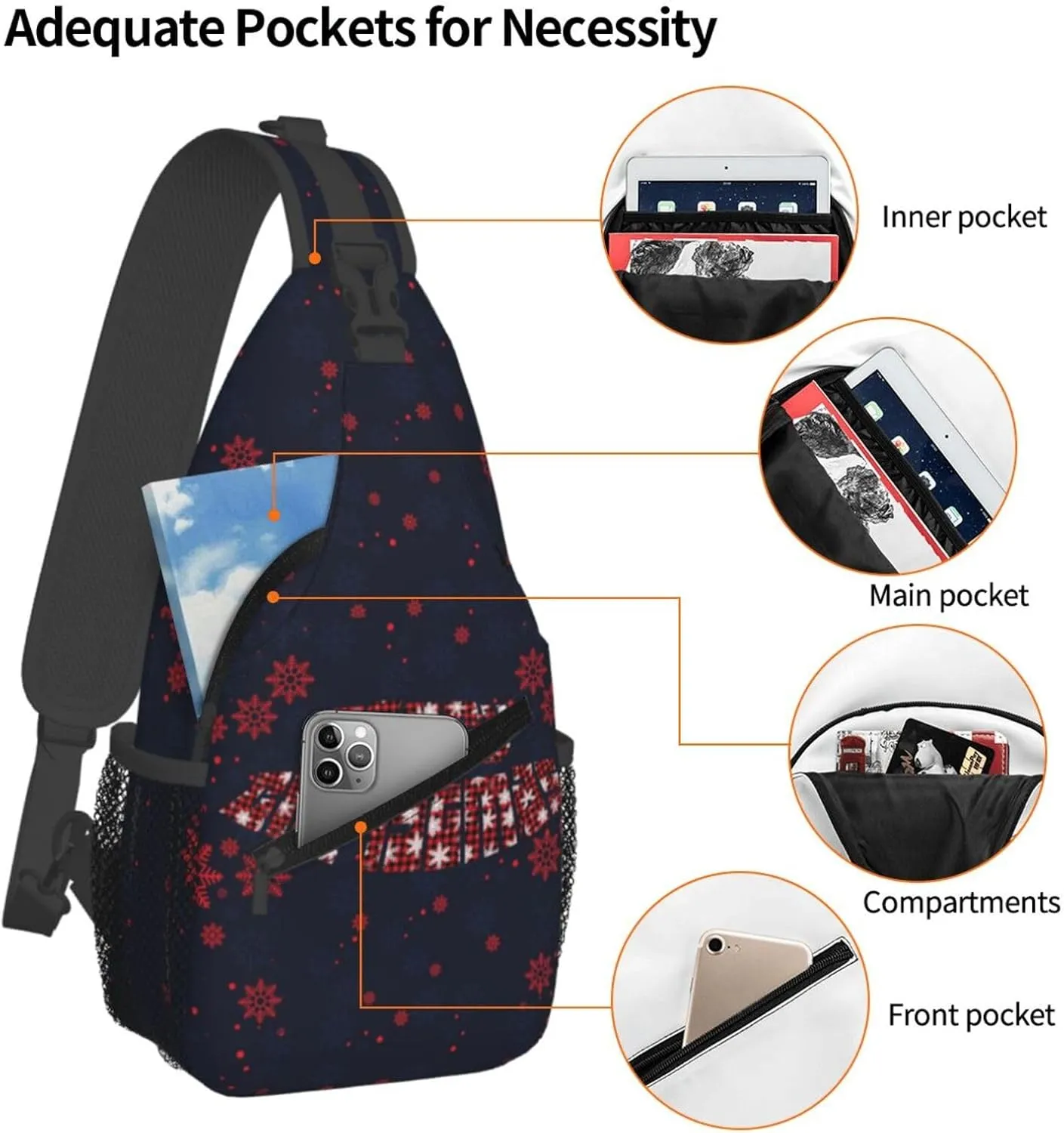 ASYG Christmas Sling Bag Merry Christmas Shoulder Bag Christmas Crossbody Chest Daypack Casual Backpack Snowflakes Bag