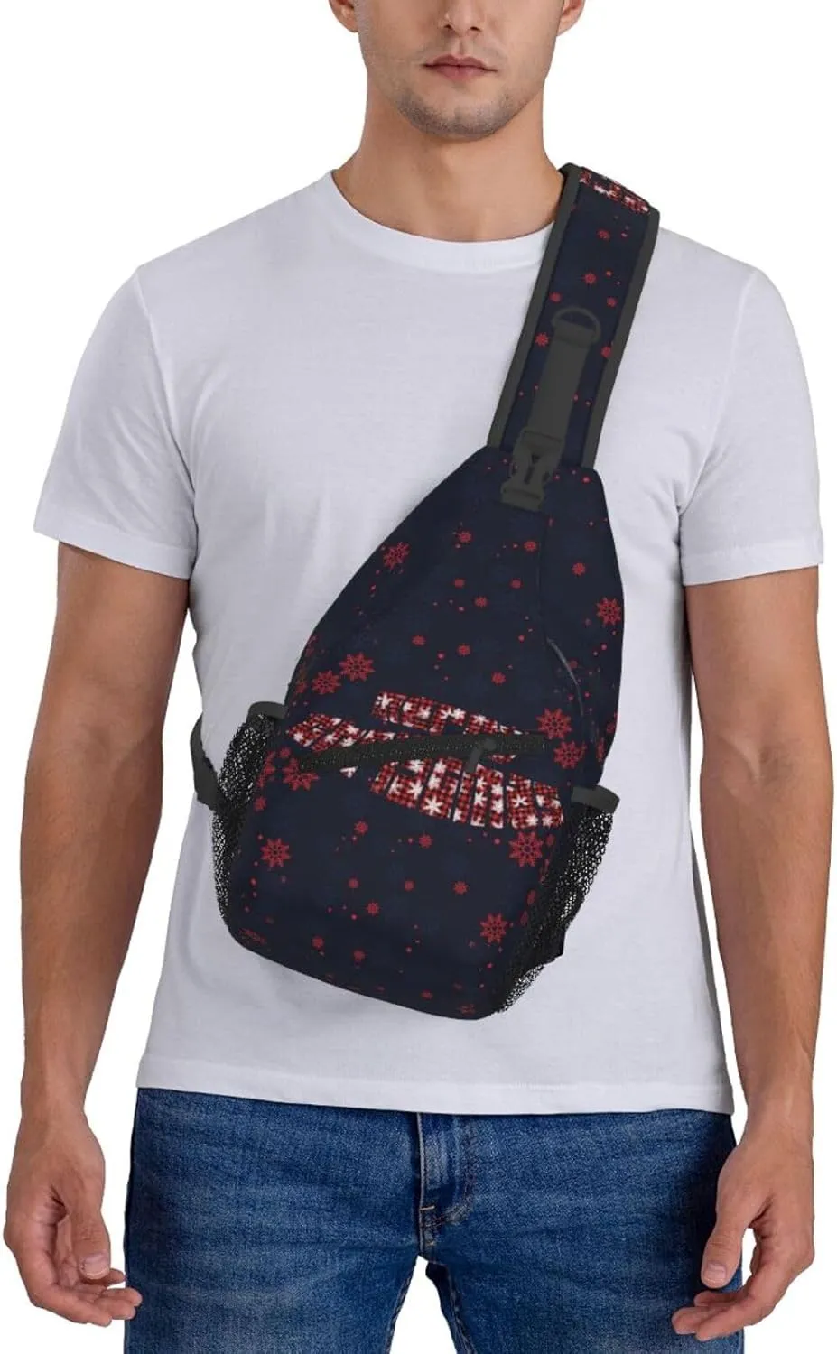 ASYG Christmas Sling Bag Merry Christmas Shoulder Bag Christmas Crossbody Chest Daypack Casual Backpack Snowflakes Bag