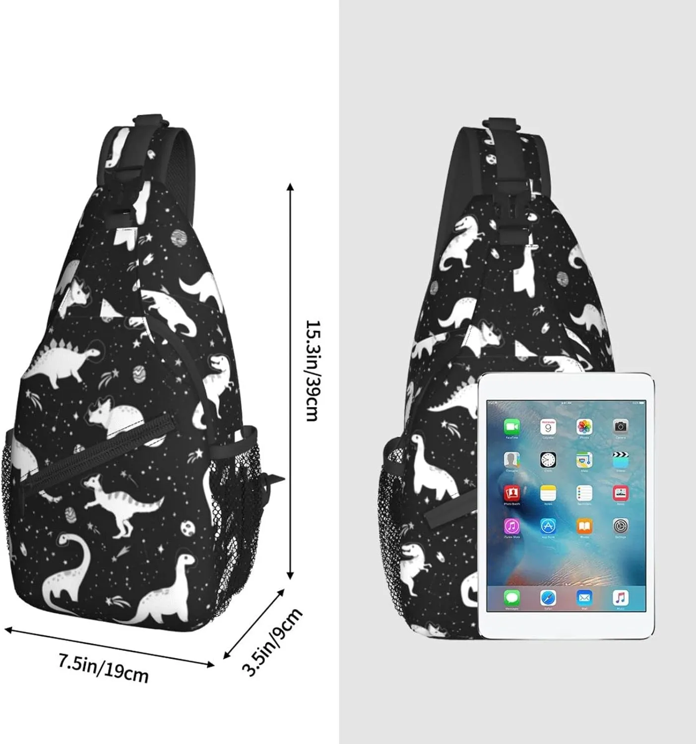 ASYG Dino Sling Bag Crossbody Chest Daypack Casual Backpack Dinosaur Shoulder Bag For Travel Hiking Sport Gym