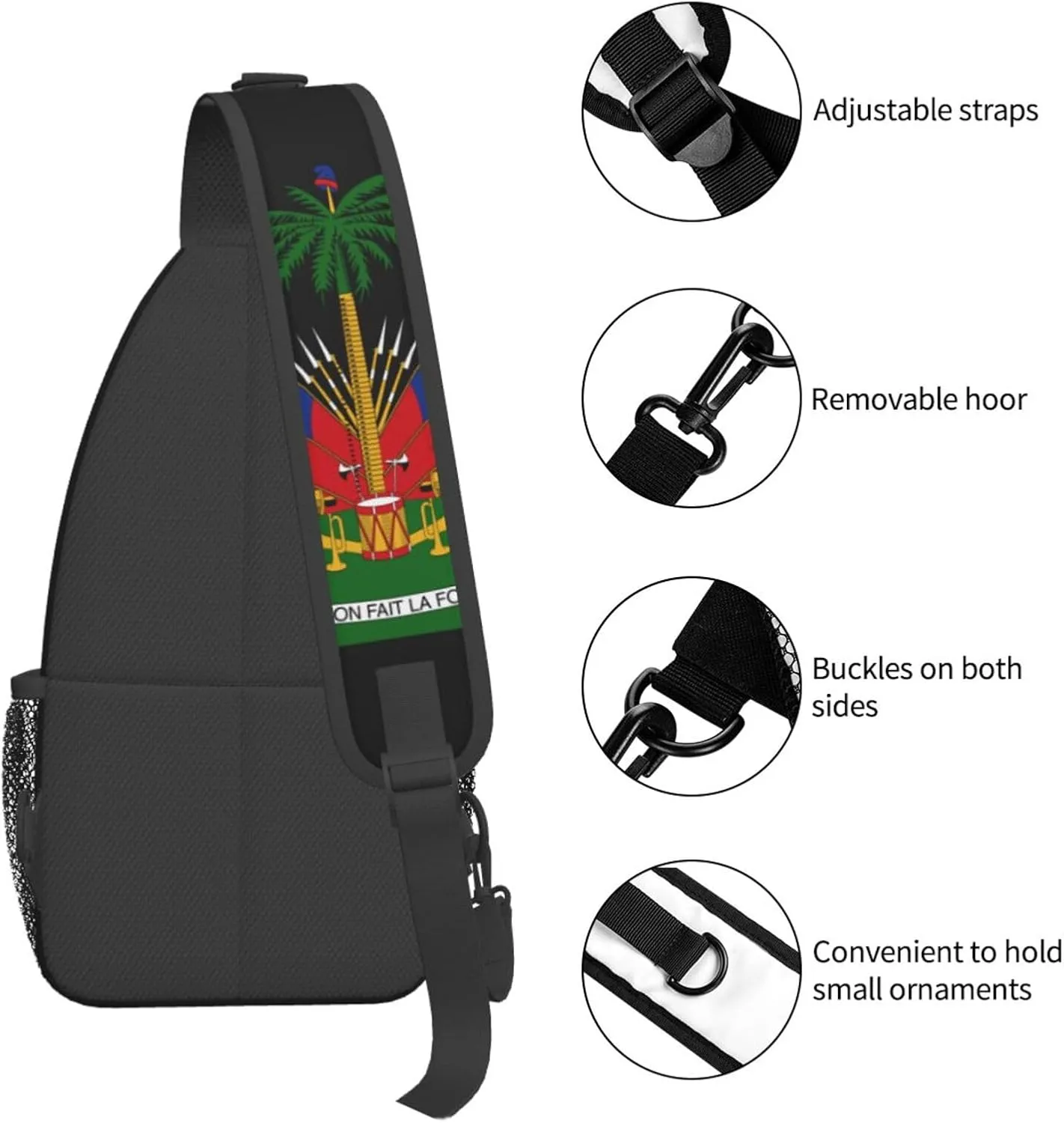 ASYG Haiti Sling Bag Haiti Flag Shoulder Bag Haiti Crossbody Chest Daypack Casual Backpack Flag Bag for Haitian