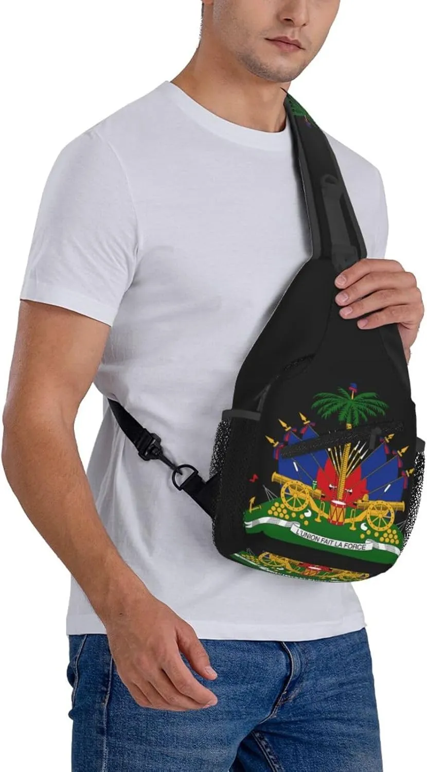 ASYG Haiti Sling Bag Haiti Flag Shoulder Bag Haiti Crossbody Chest Daypack Casual Backpack Flag Bag for Haitian