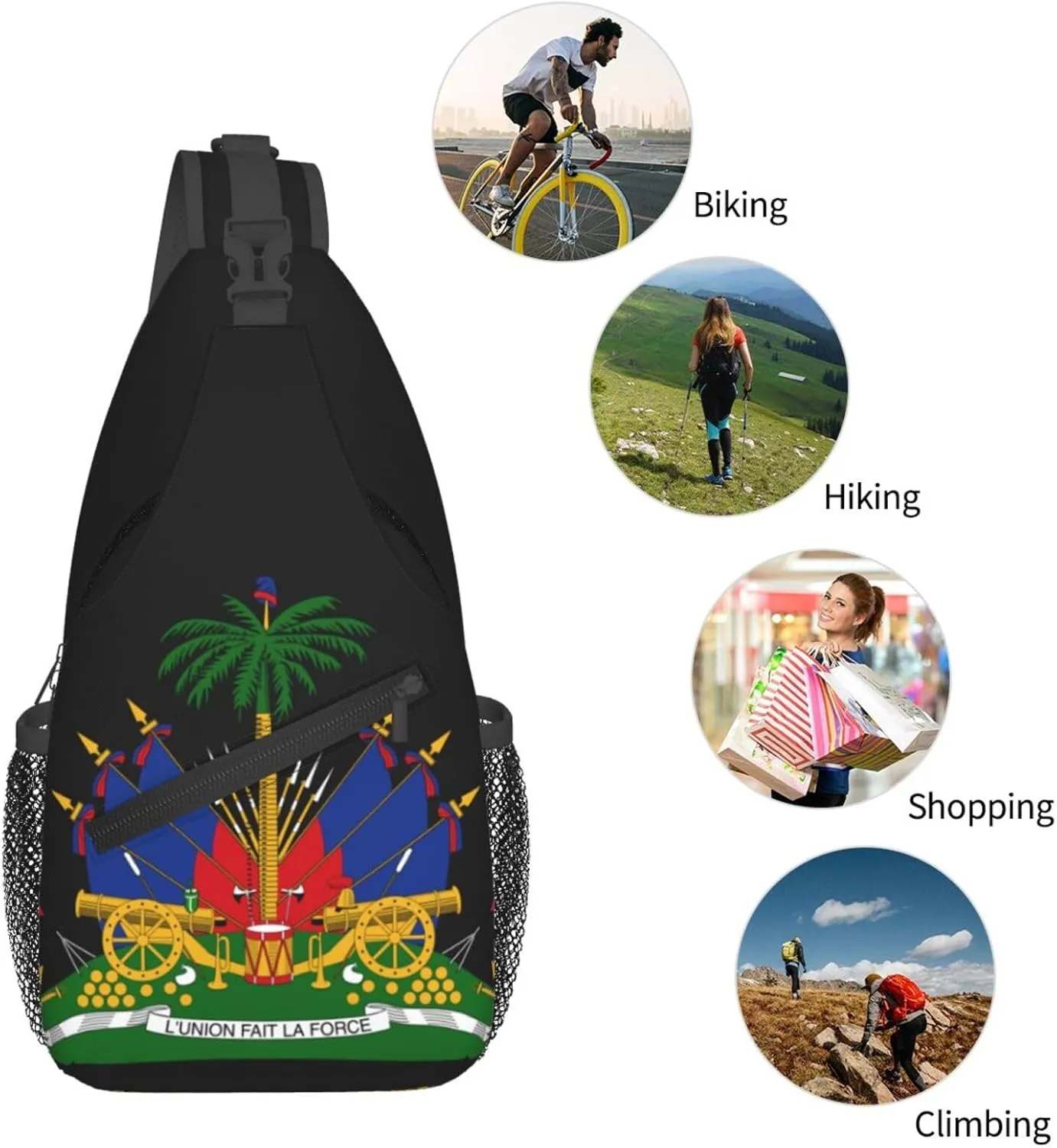 ASYG Haiti Sling Bag Haiti Flag Shoulder Bag Haiti Crossbody Chest Daypack Casual Backpack Flag Bag for Haitian