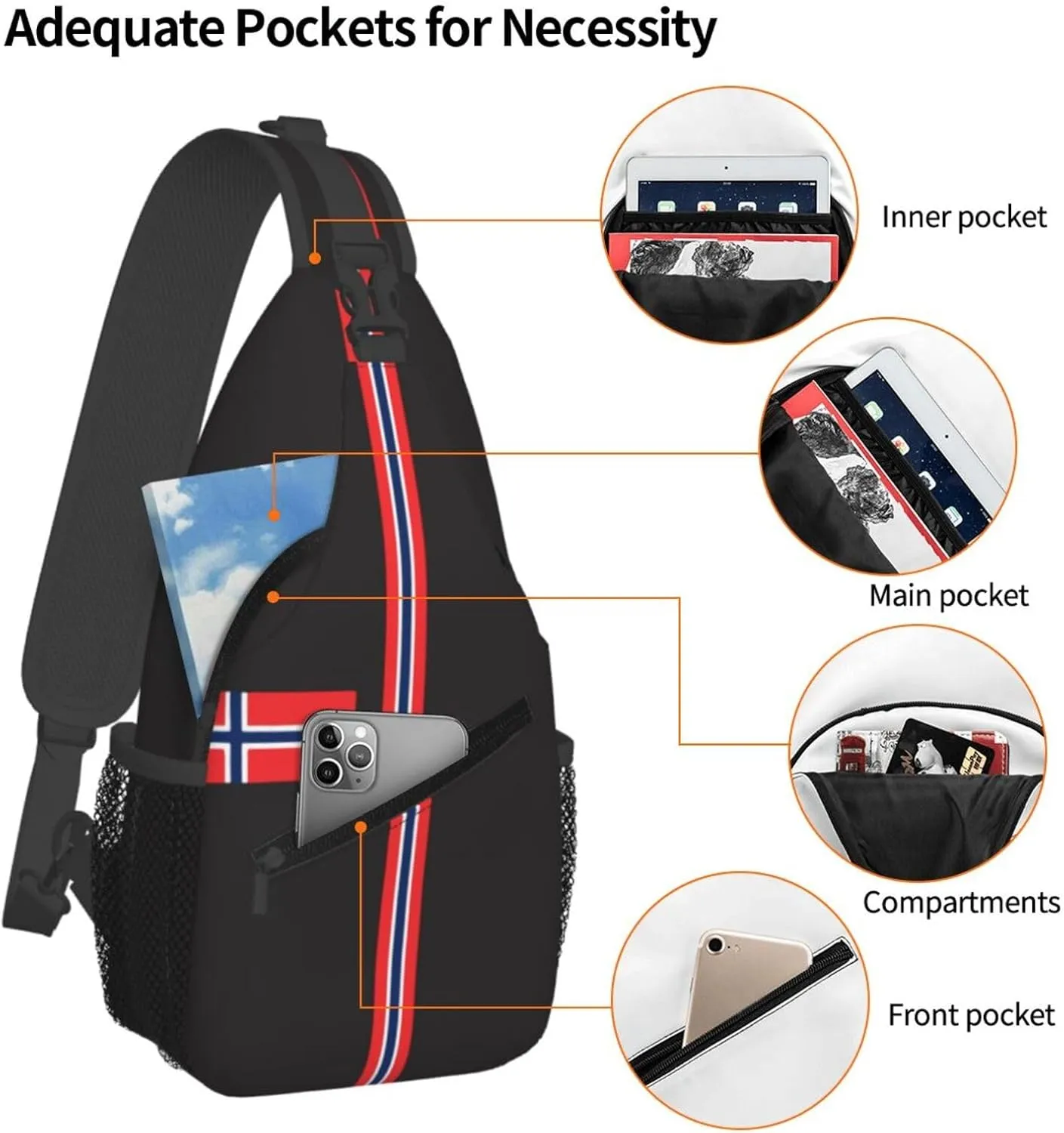 ASYG Norway Sling Bag Norway Flag Shoulder Bag Norway Crossbody Chest Daypack Casual Backpack Flag Bag for Norwegian