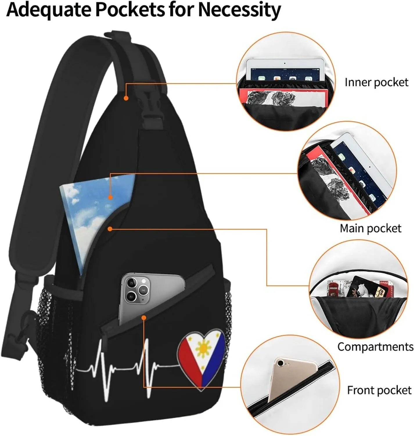 ASYG Philippine Sling Bag Philippine Flag Crossbody Chest Daypack Casual Backpack Filipino Shoulder Bag For Travel Picnic