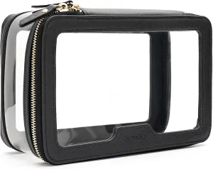 Aveniee Clear Makeup Bag, Travel Toiletry Bag for Women, Large Make up Case Cosmetic Bag with Dual Zipper, Transparent Car Organization Makeup Organizer Pouch for toiletries (Black)