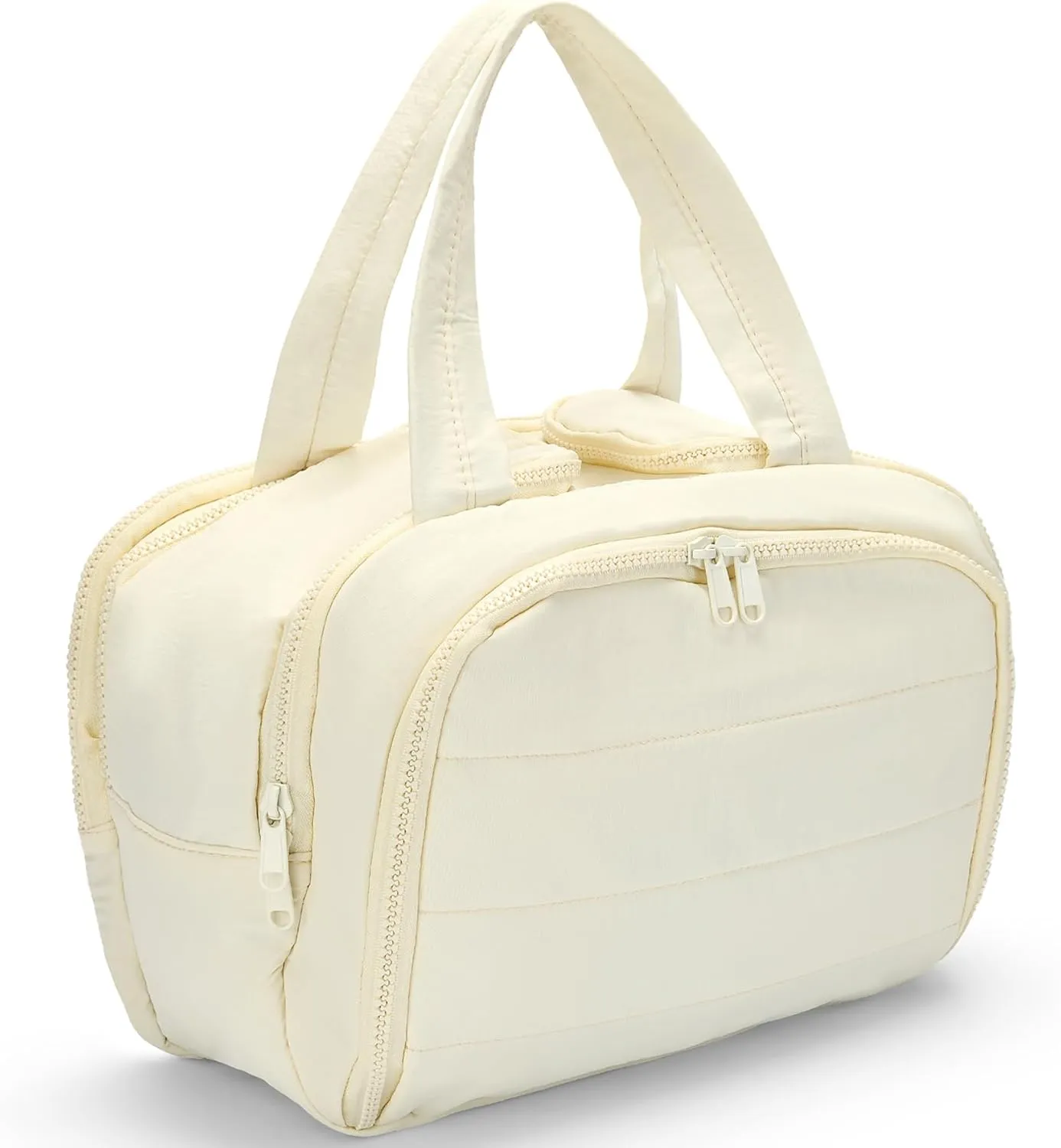 Azooken Travel Toiletry Bag,Stylish Large Wide-open Travel Bag for Women,Puffy Cosmetic Makeup Bag Organizer with Handle for Accessories,Essentials,Toiletries-Beige