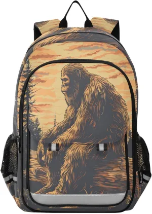 Backpack Sasquatch Forest Log Travel Laptop Daypack Shoulder Bag Book Bag Daypack with Reflective Strip 12.9 ×17.7 In
