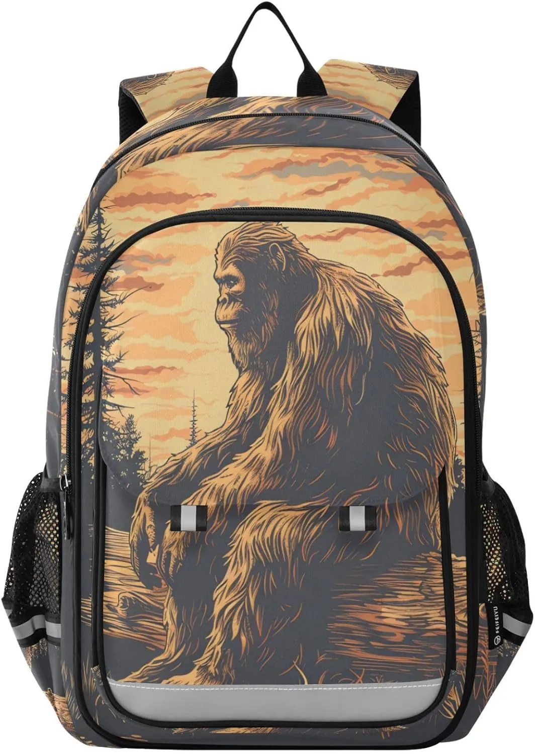 Backpack Sasquatch Forest Log Travel Laptop Daypack Shoulder Bag Book Bag Daypack with Reflective Strip 12.9 ×17.7 In