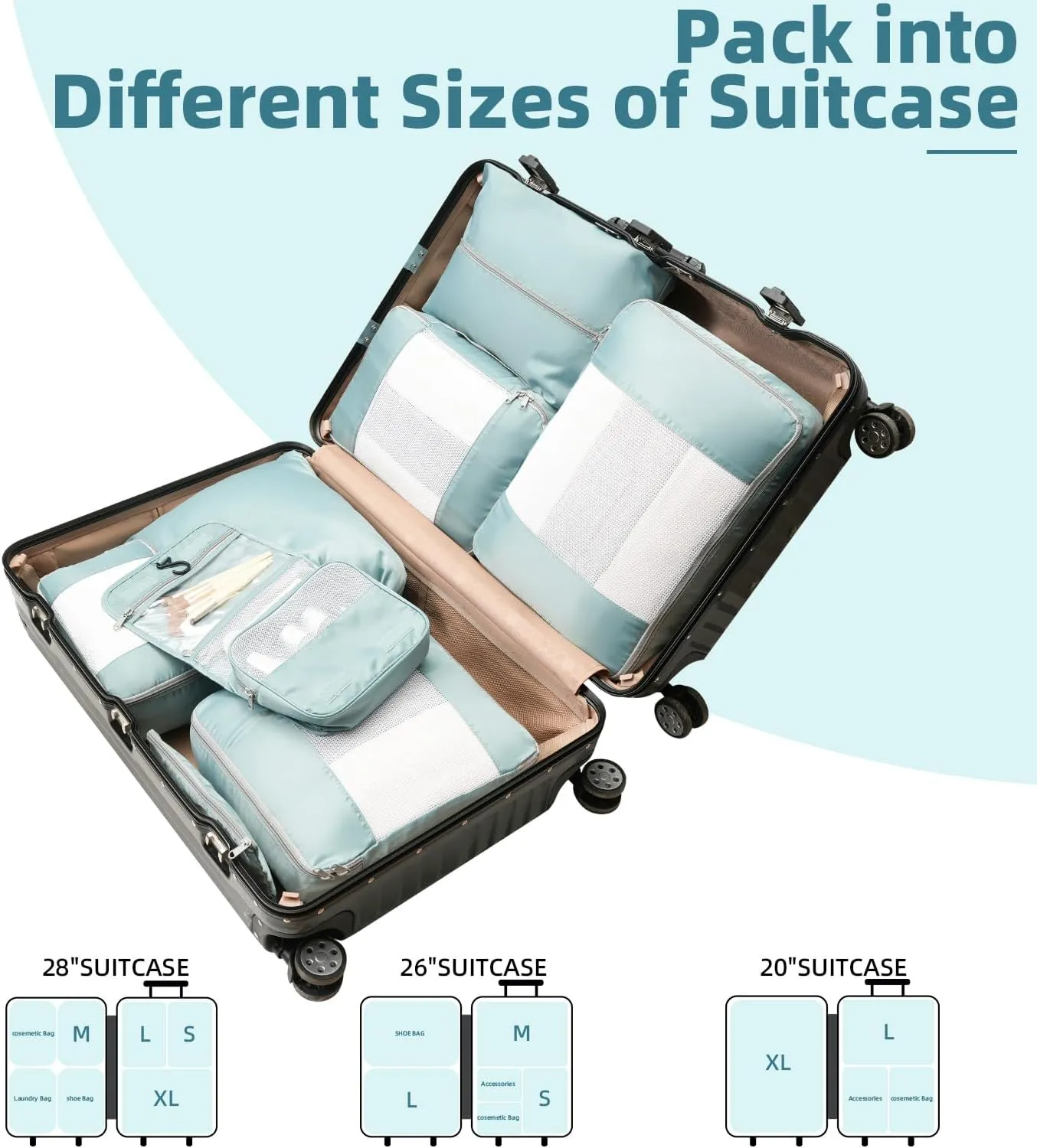BAGAIL 6 Set/8 Set/10 Set Packing Cubes Various Sizes Packing Organizer for Travel Accessories Luggage Carry On Suitcase
