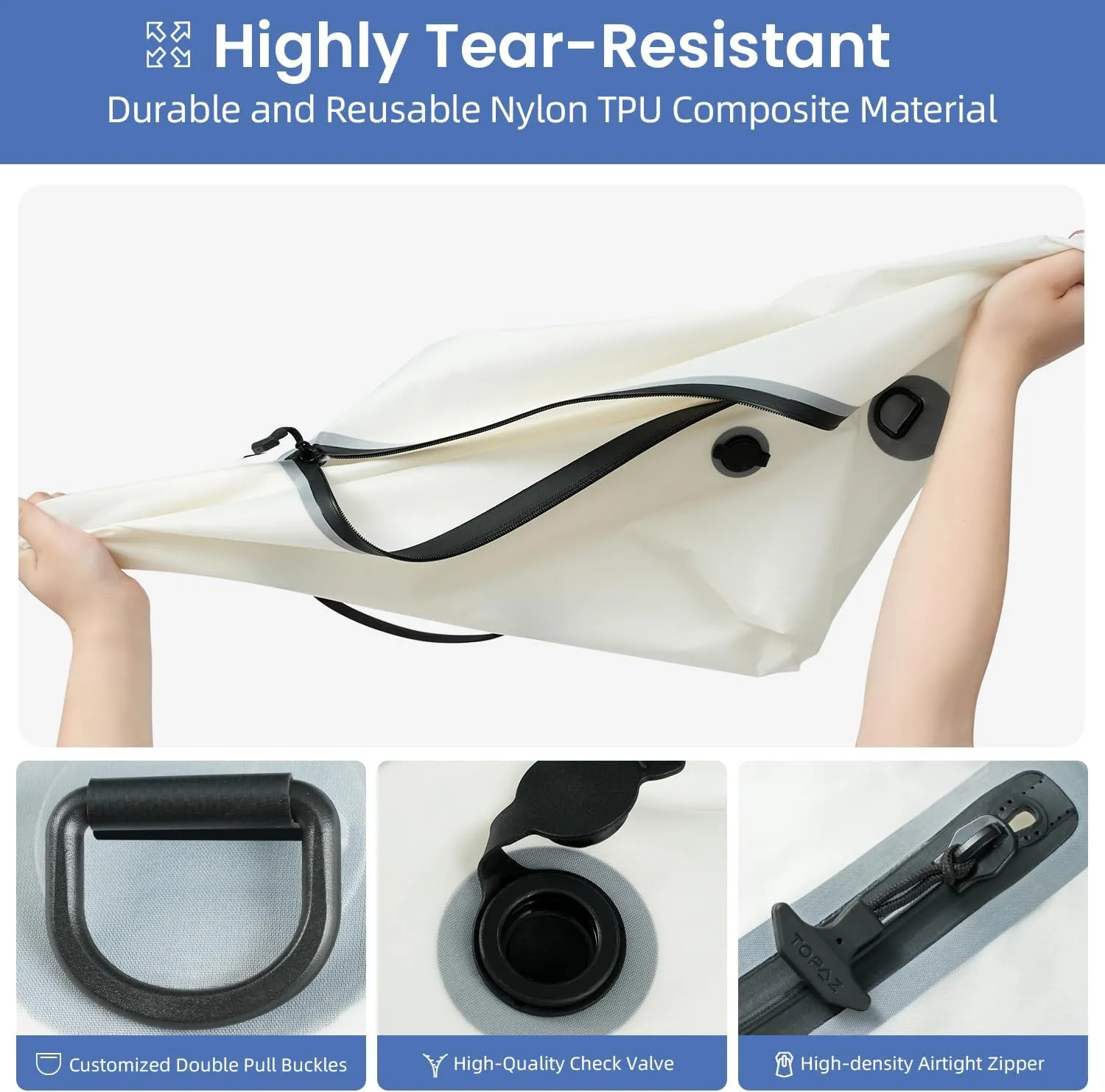 BAGAIL TPU Vacuum Bag for Travel, Reusable Compression Bag with IPX8 Waterproof Zipper, Save Space for Suitcase, Backpack and Carry on (Beige, ExtraLarge, No Pump)