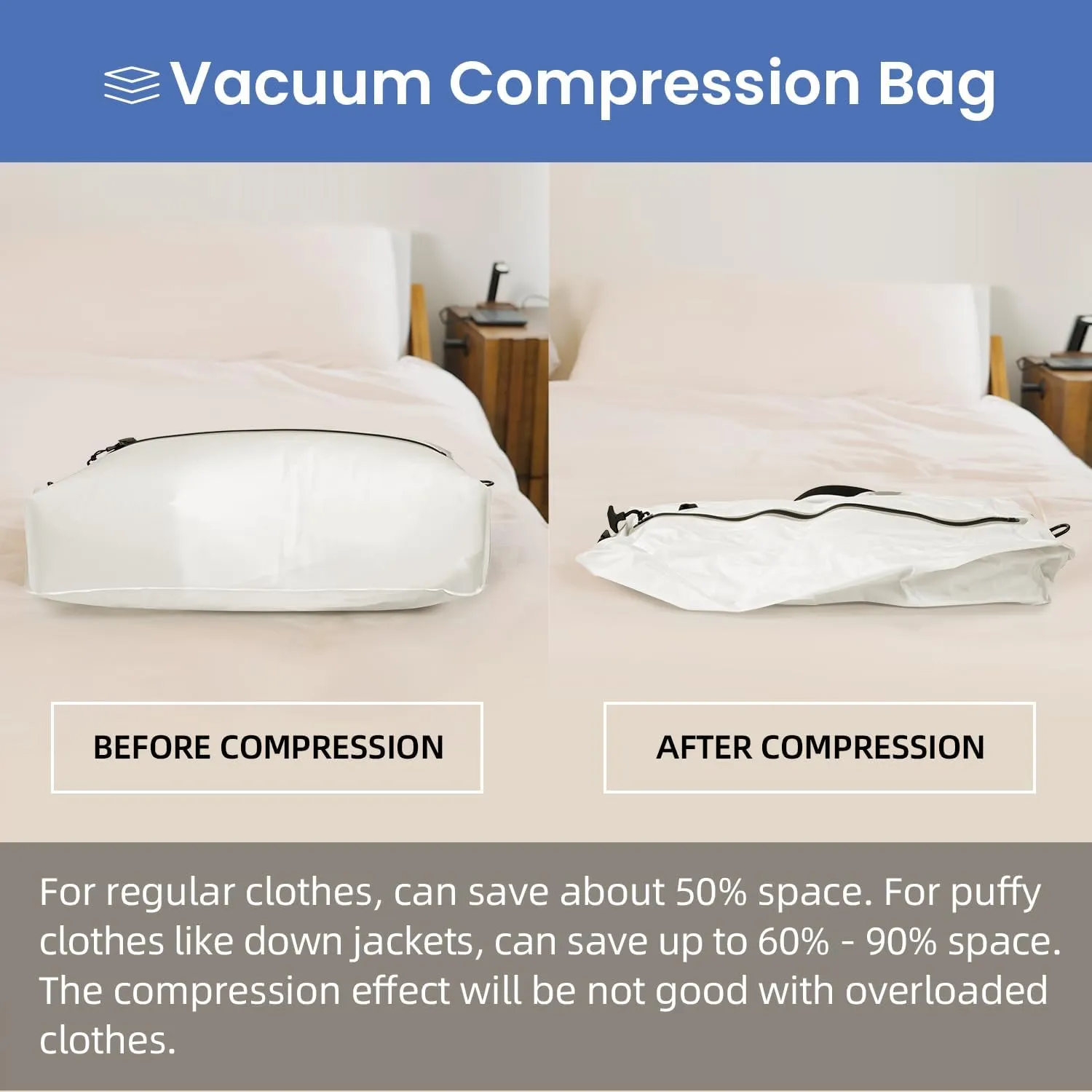 BAGAIL TPU Vacuum Bag for Travel, Reusable Compression Bag with IPX8 Waterproof Zipper, Save Space for Suitcase, Backpack and Carry on (Beige, ExtraLarge, No Pump)