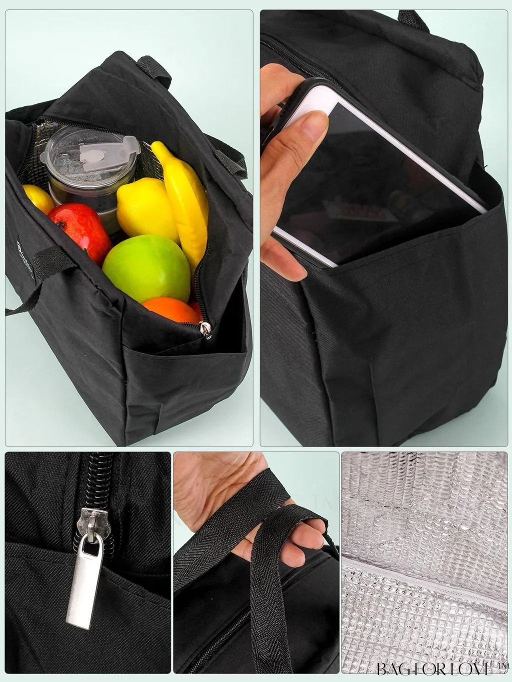 BagForLove - Waterproof & Insulated Aluminum Foil Lunch Bag with Double Pockets for Bento Box