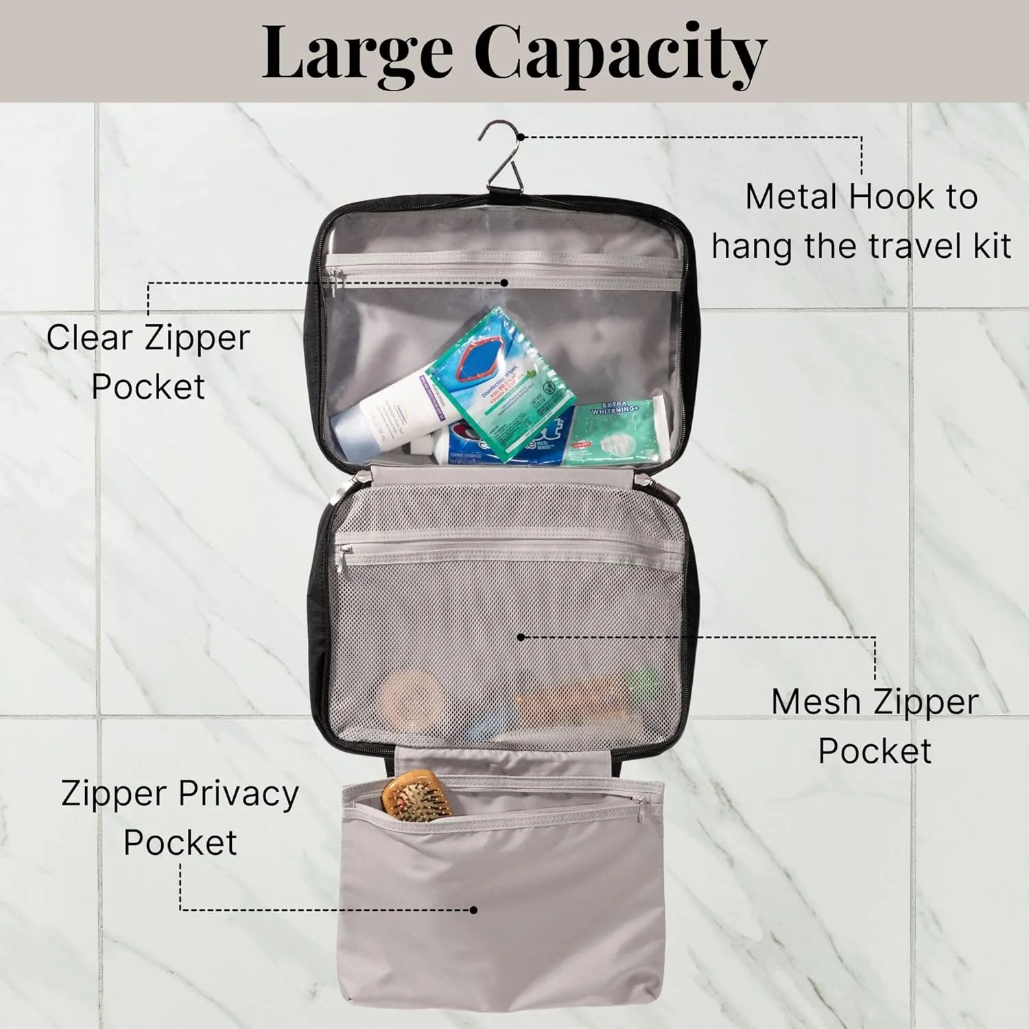 Baggallini Unisex's Large Hanging Travel Toiletry Kit-Lightweight 8x11 Inch Makeup Bag Toiltery