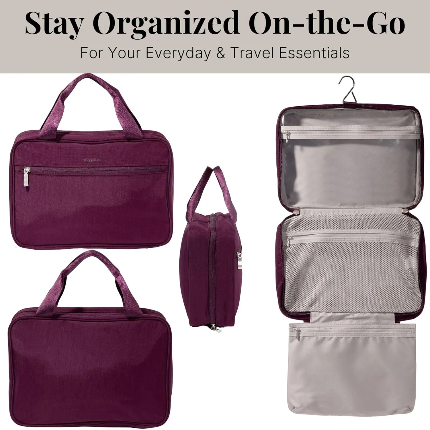 Baggallini Unisex's Large Hanging Travel Toiletry Kit-Lightweight 8x11 Inch Makeup Bag Toiltery