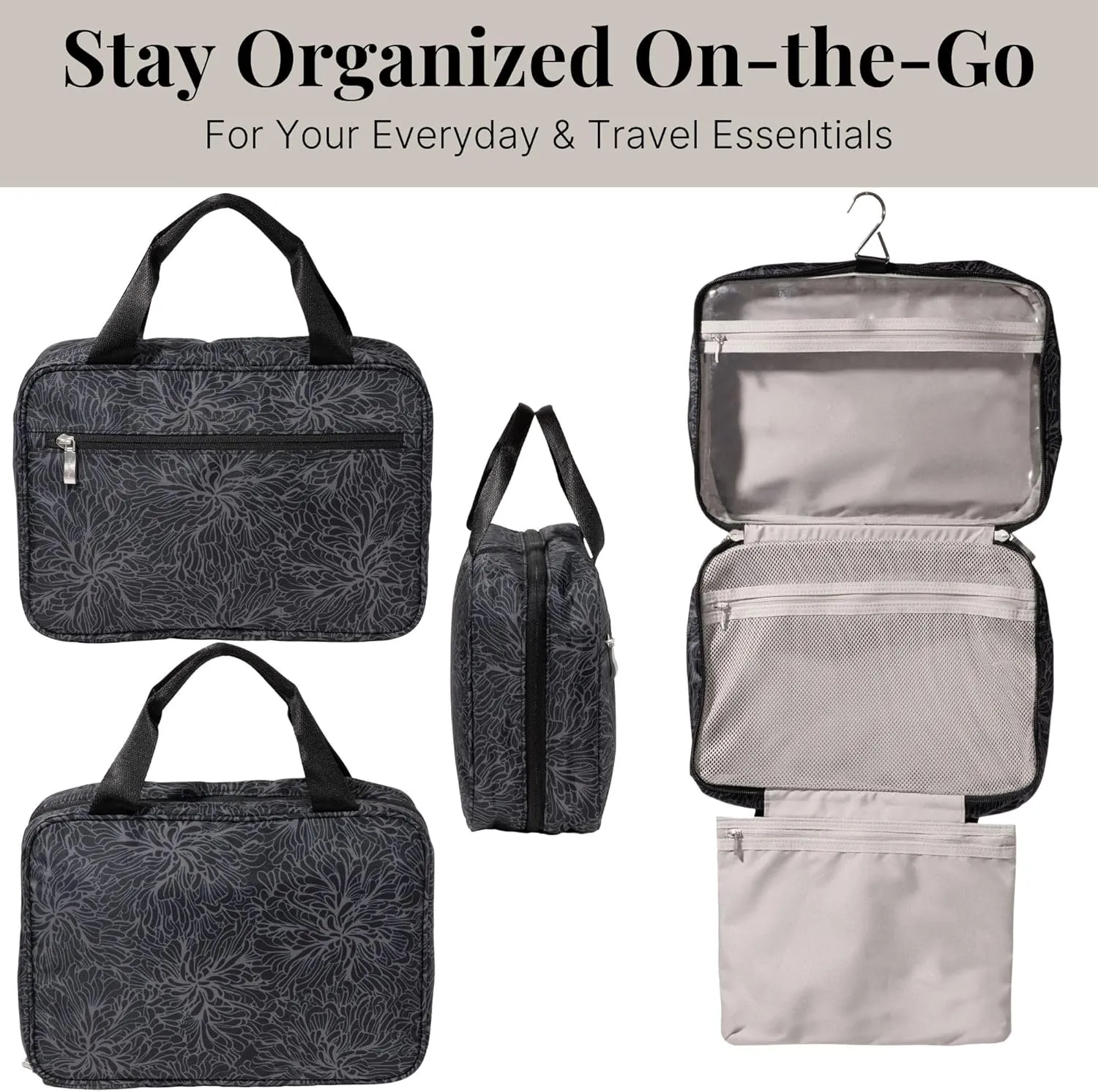 Baggallini Unisex's Large Hanging Travel Toiletry Kit-Lightweight 8x11 Inch Makeup Bag Toiltery
