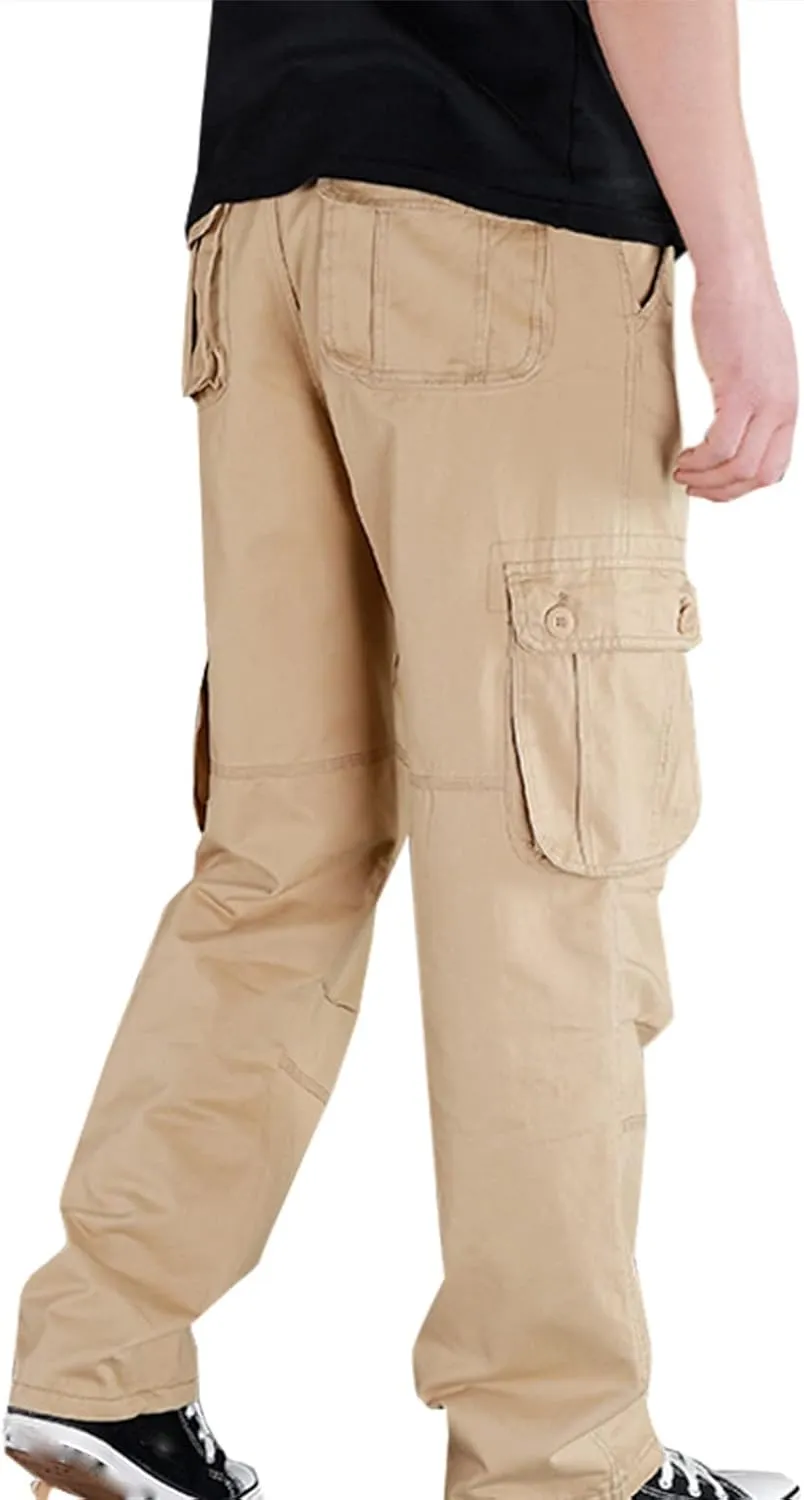 Baggy Pants for Men 2023 Casual Multi Pockets Solid Cargo Pant Athletic-Fit Buckle Zipper Sweatpants Trousers