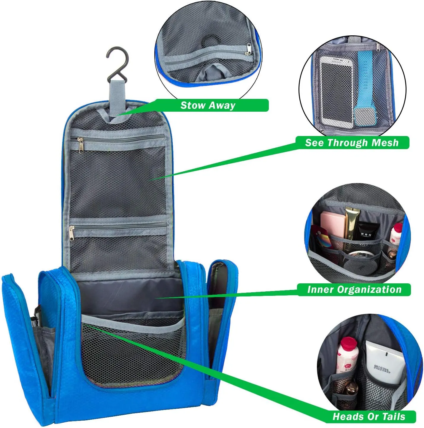 bago Travel Toiletry Bag for Women and Men X-Large Waterproof Hanging Large Toiletry Bag for Bathroom and Travel Bag for Toiletries Organizer -Travel Makeup Bag (Blue)