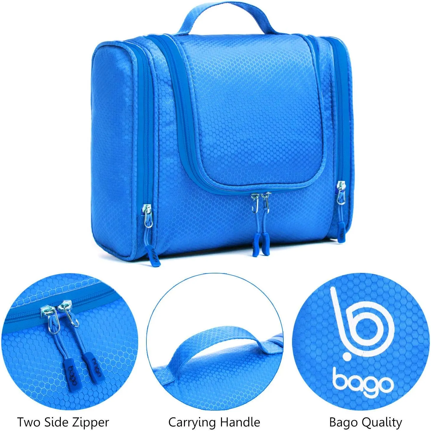 bago Travel Toiletry Bag for Women and Men X-Large Waterproof Hanging Large Toiletry Bag for Bathroom and Travel Bag for Toiletries Organizer -Travel Makeup Bag (Blue)