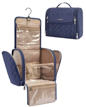 BAGSMART Makeup Bag for Women with Hanging Hook, Large Portable Capacity Water-resistant Organizer Travel Case for Toiletries and Cosmetics, Blue