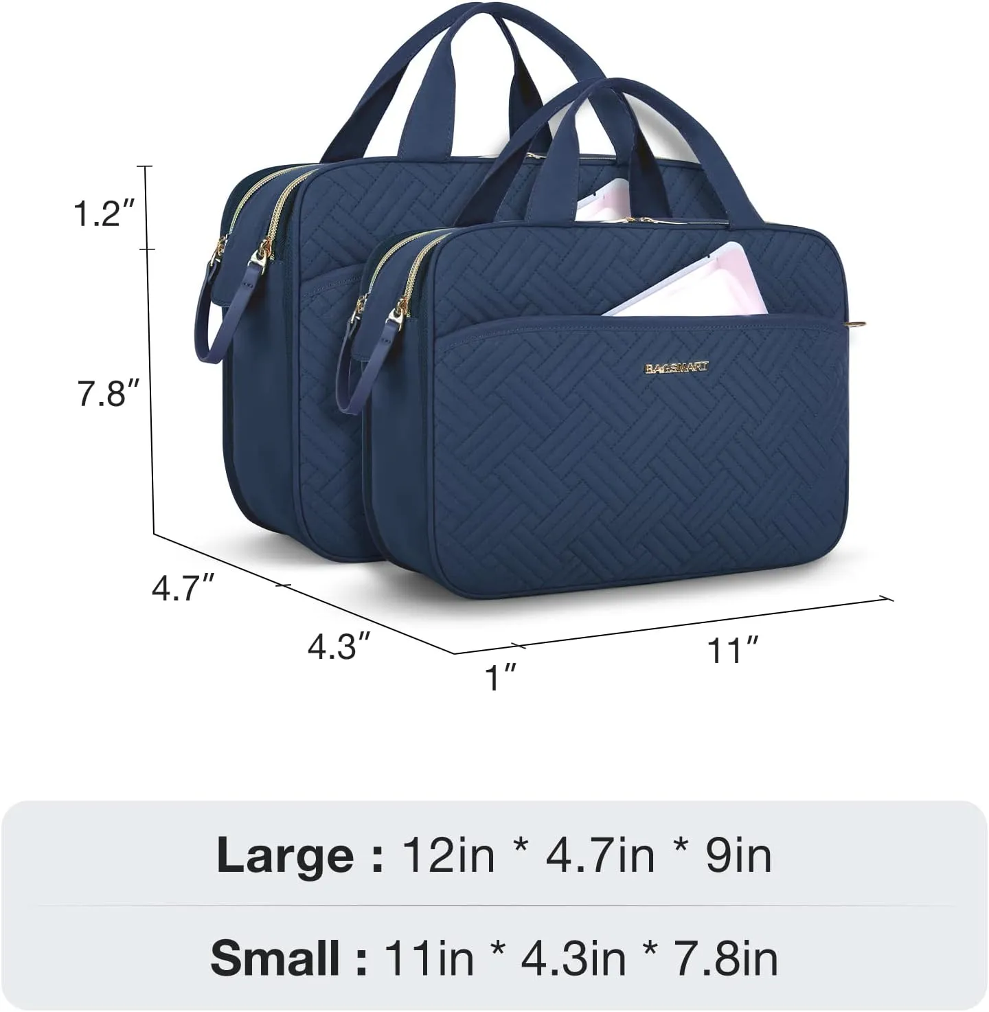 BAGSMART Toiletry Bag for Women, Large Toiletry Bag Water-resistant Makeup Cosmetic Organizer Bag for Accessories, Shampoo, Full Sized Container, Toiletries (Medium, Navy Blue)