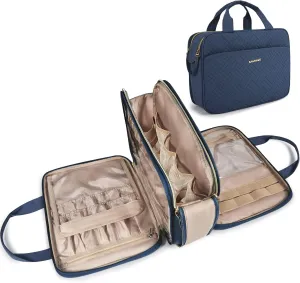BAGSMART Toiletry Bag for Women, Large Toiletry Bag Water-resistant Makeup Cosmetic Organizer Bag for Accessories, Shampoo, Full Sized Container, Toiletries (Medium, Navy Blue)