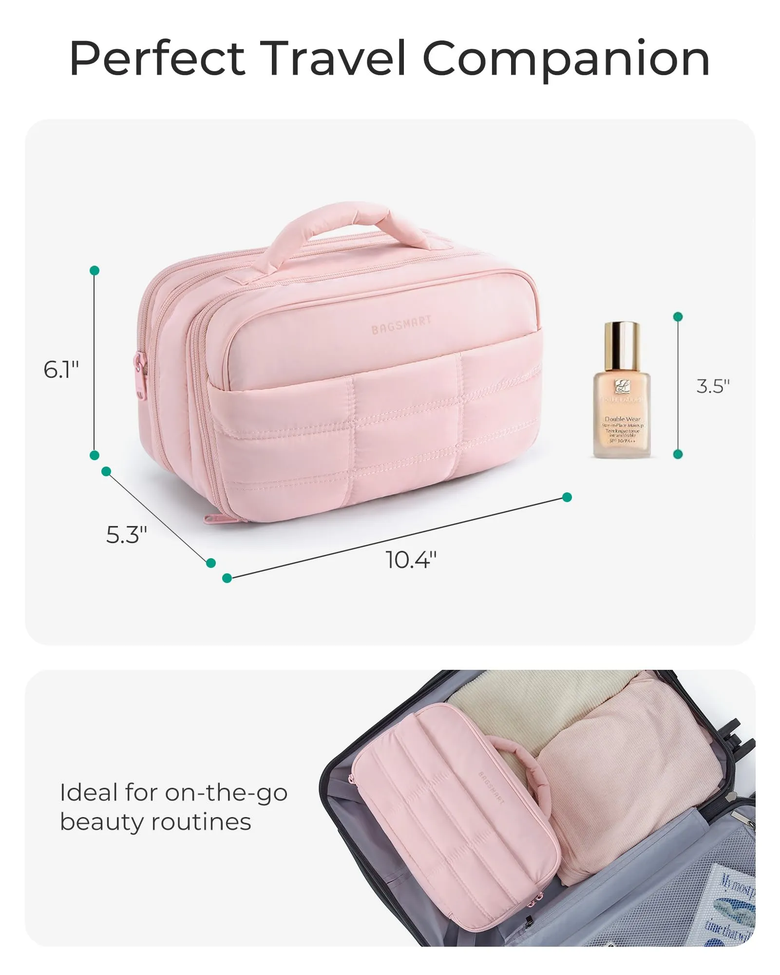BAGSMART Toiletry Bag for Women, Travel Makeup Bag, Wide-open Portable Make Up Bag Organizer for Women for Travel Essentials Travel-Size Toiletries Accessories Bottles, Brushes, Black