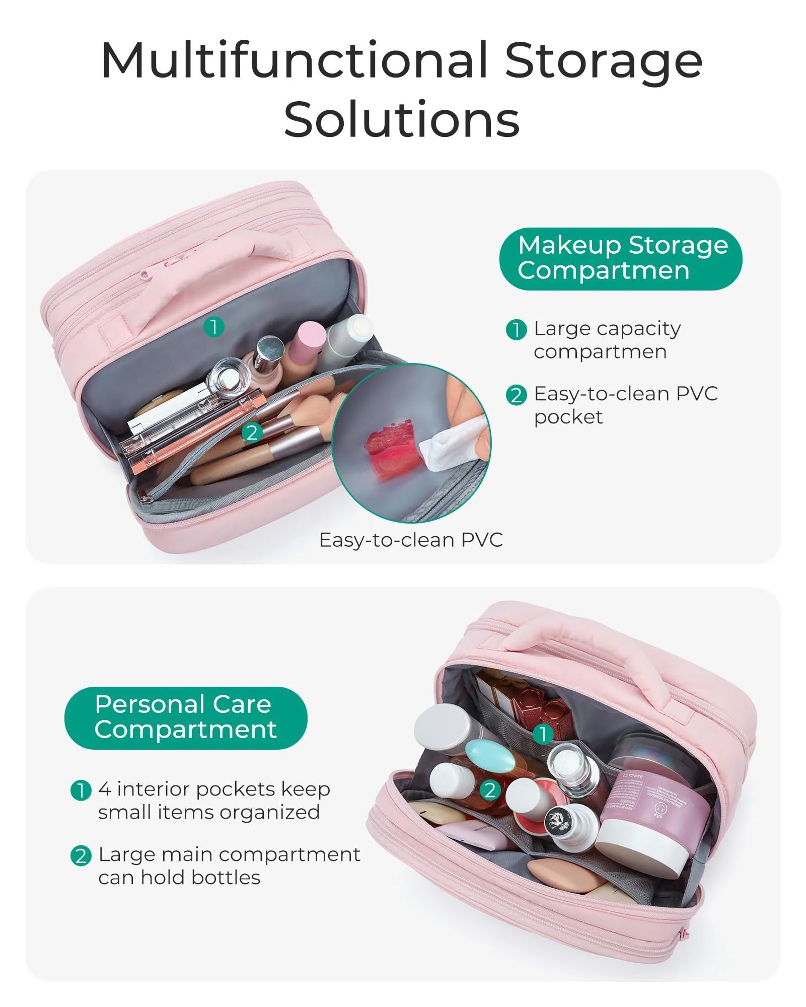 BAGSMART Toiletry Bag for Women, Travel Makeup Bag, Wide-open Portable Make Up Bag Organizer for Women for Travel Essentials Travel-Size Toiletries Accessories Bottles, Brushes, Black