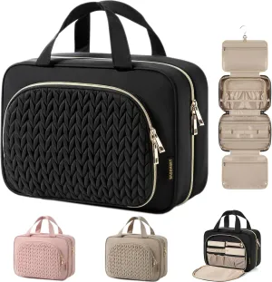 BAGSMART Travel Toiletry Bag with Jewelry Organizer, Hanging Travel Bag for Toiletries, Makeup Cosmetic Bag Organizer, Carry-on Travel Accessories Essentials, Black-L