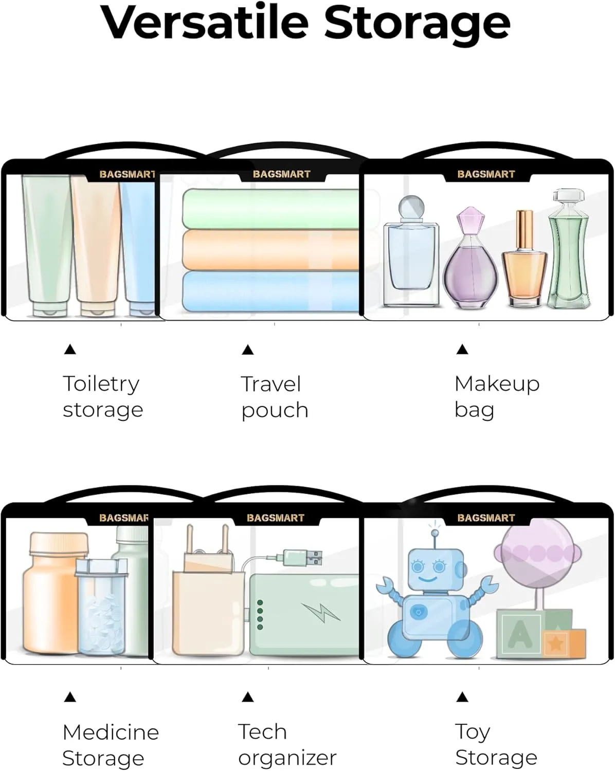 BAGSMART TSA Approved Toiletry Bag, Clear Travel Toiletry Bag, Makeup Cosmetic Pouch Bag for Women Men Carry on Airport Airline Quart Size Compliant Bag Organizer for Travel Essentials-2PCS Black