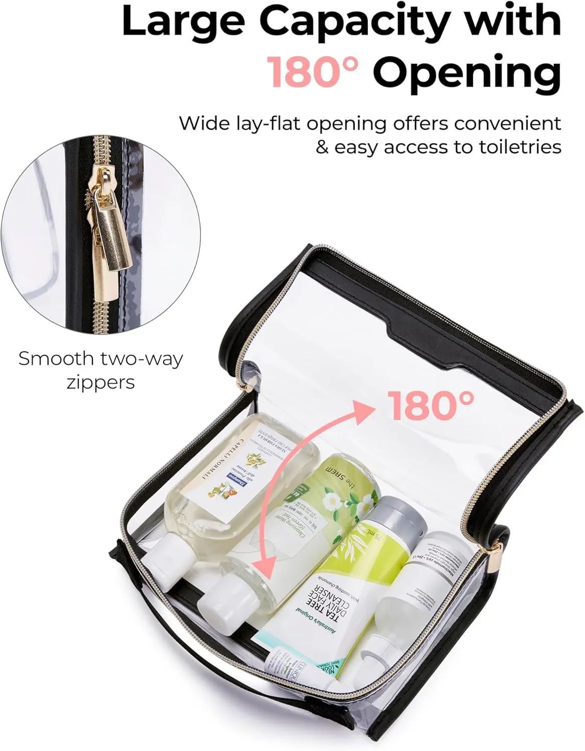 BAGSMART TSA Approved Toiletry Bag, Clear Travel Toiletry Bag, Makeup Cosmetic Pouch Bag for Women Men Carry on Airport Airline Quart Size Compliant Bag Organizer for Travel Essentials-2PCS Black