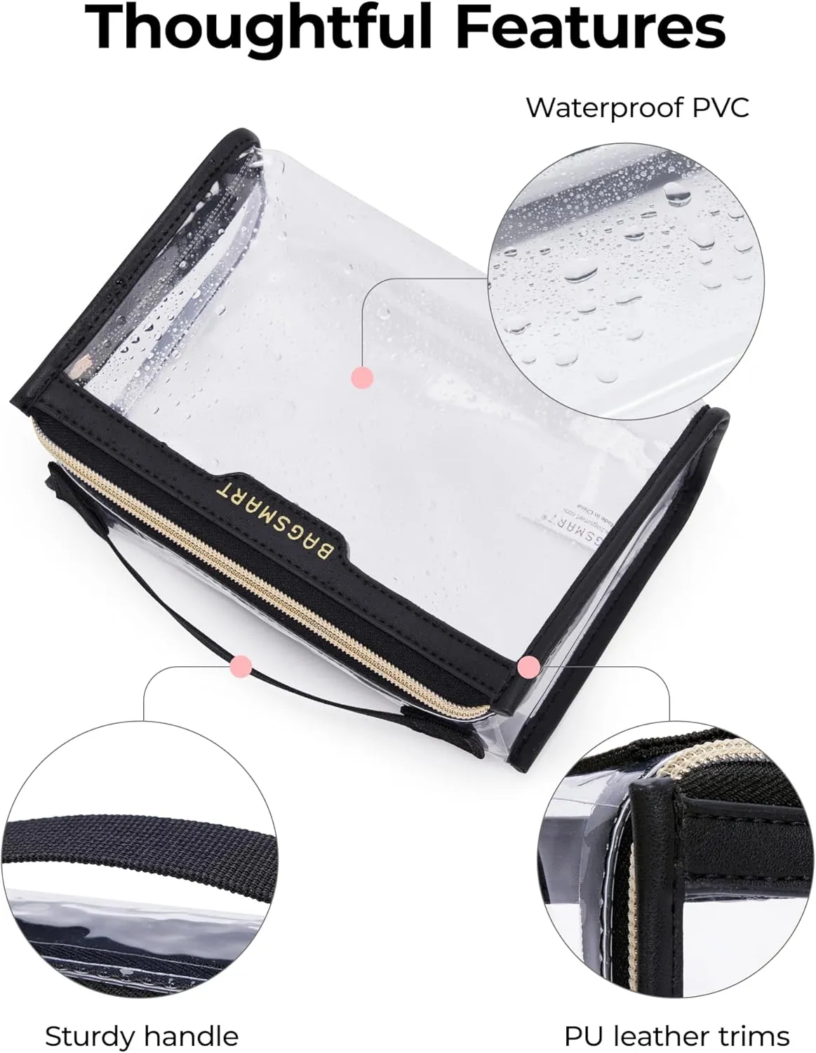 BAGSMART TSA Approved Toiletry Bag, Clear Travel Toiletry Bag, Makeup Cosmetic Pouch Bag for Women Men Carry on Airport Airline Quart Size Compliant Bag Organizer for Travel Essentials-2PCS Black
