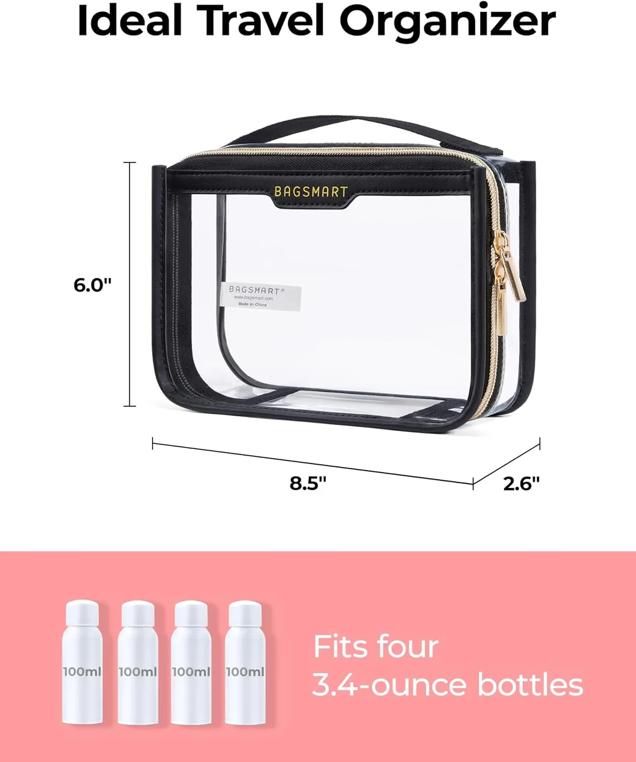 BAGSMART TSA Approved Toiletry Bag, Clear Travel Toiletry Bag, Makeup Cosmetic Pouch Bag for Women Quart Size Compliant Bag Organizer for Travel Essentials (Khaki Pack of 2)