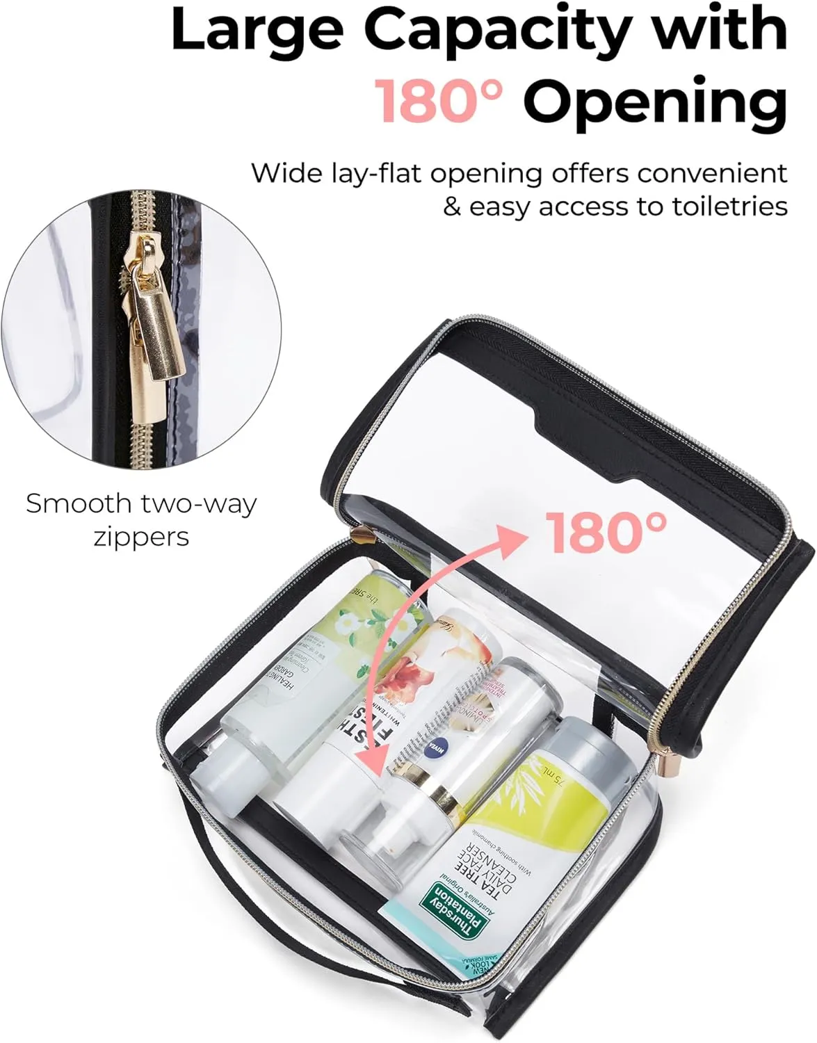 BAGSMART TSA Approved Toiletry Bag, Clear Travel Toiletry Bag, Makeup Cosmetic Pouch Bag for Women Quart Size Compliant Bag Organizer for Travel Essentials (Khaki Pack of 2)