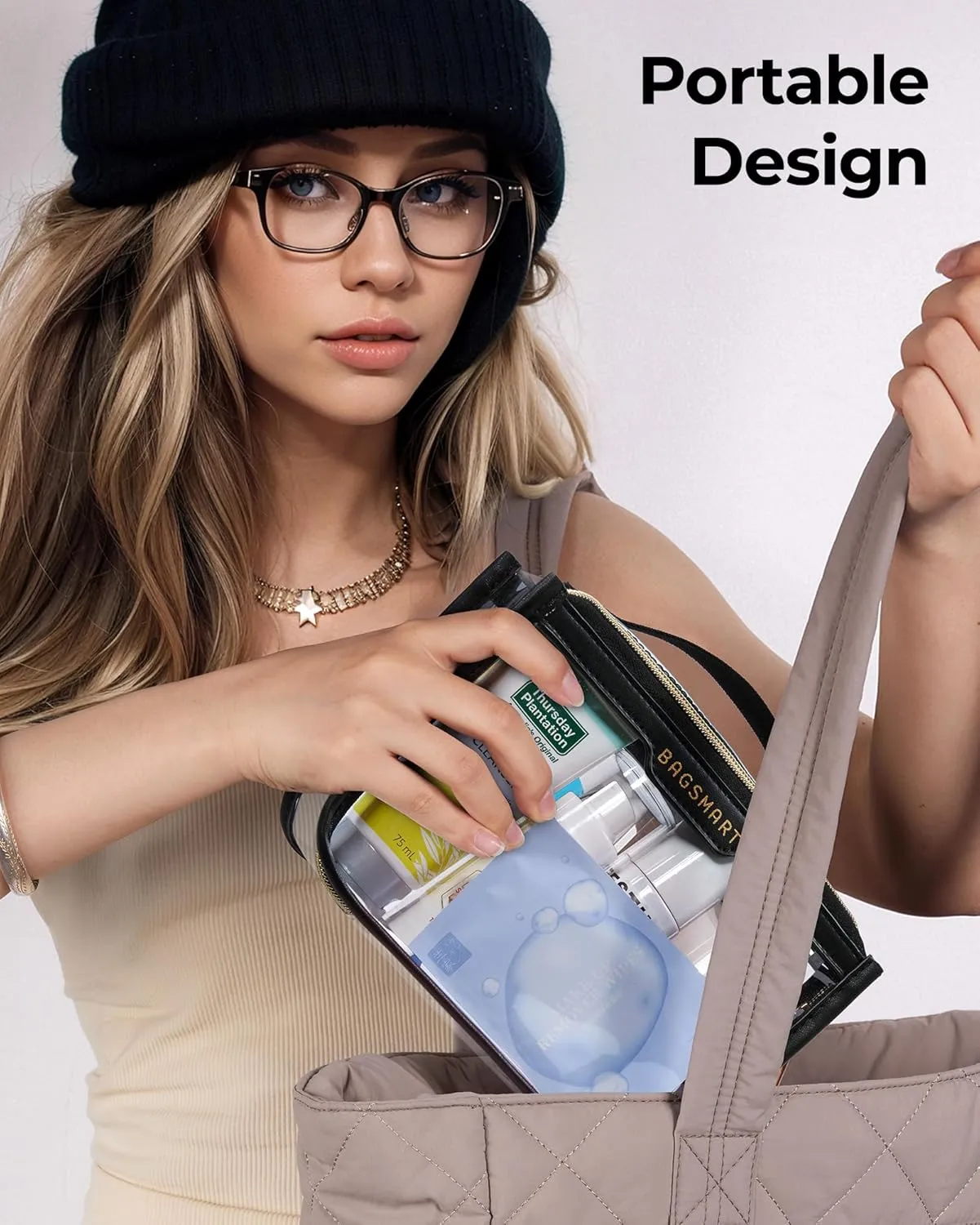 BAGSMART TSA Approved Toiletry Bag, Clear Travel Toiletry Bag, Makeup Cosmetic Pouch Bag for Women Quart Size Compliant Bag Organizer for Travel Essentials (Khaki Pack of 2)