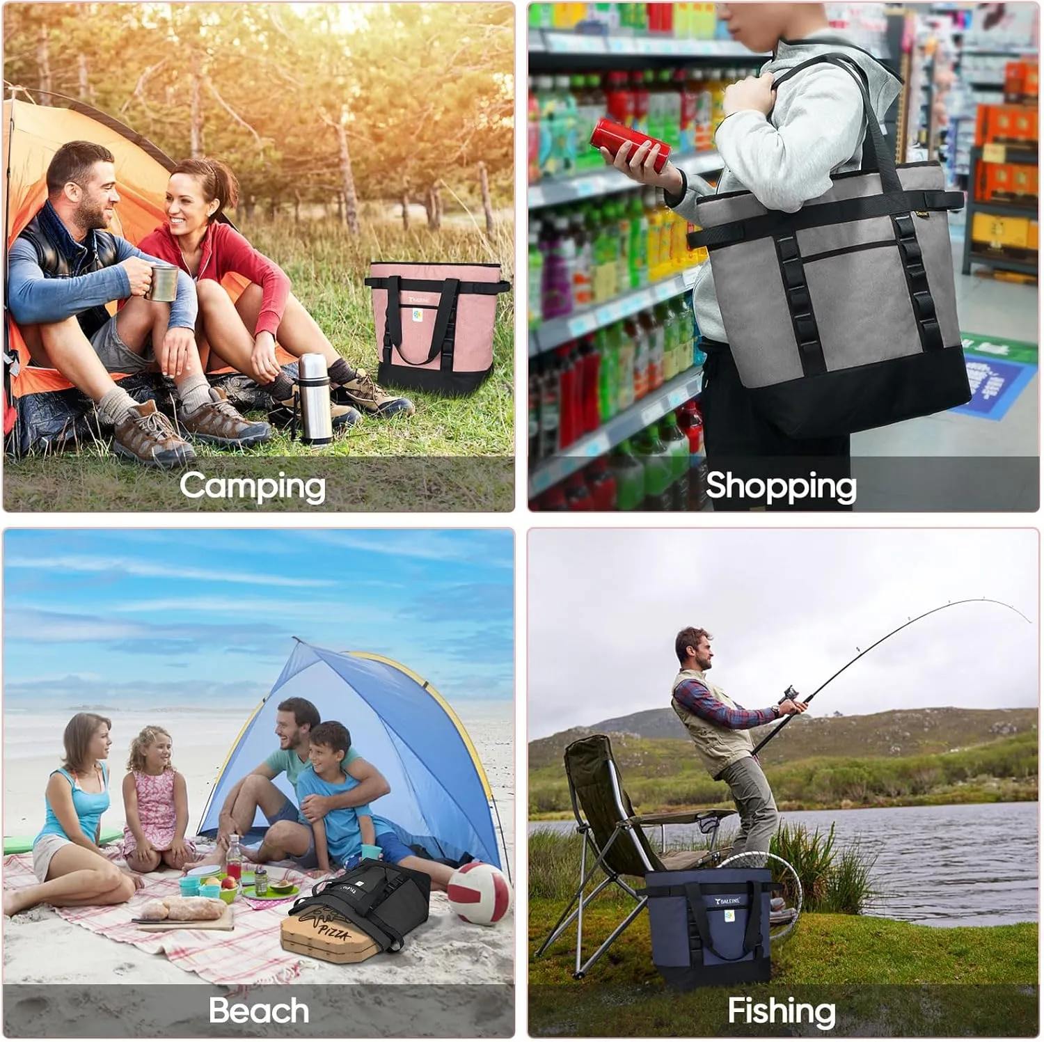 BALEINE Large 36-Can Cooler Bags Insulated, PEVA Soft Cooler Tote Bag, Insulated Grocery Bags with Zippered Top (8.5 Gallon, Black)