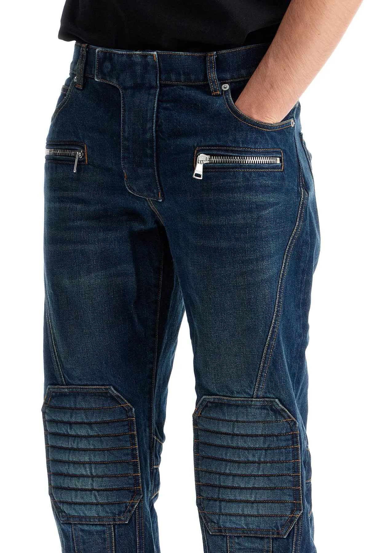 Balmain Straight Leg Biker Jeans