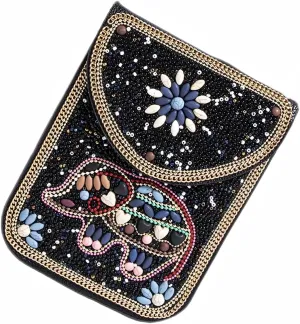 Beaded Cell Phone Crossbody Bag for Women, Boho Small Shoulder Purse Wallet with Beads and Turquoise Design, Adjustable Strap