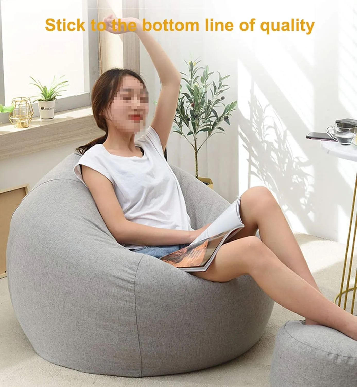 Bean Bag Game Chairs Cover, Without Filler, Comfortable Soft Back Design Complies with Ergonomic Made of Breathable Cotton and Linen Fabric,Lemon Yellow,XL