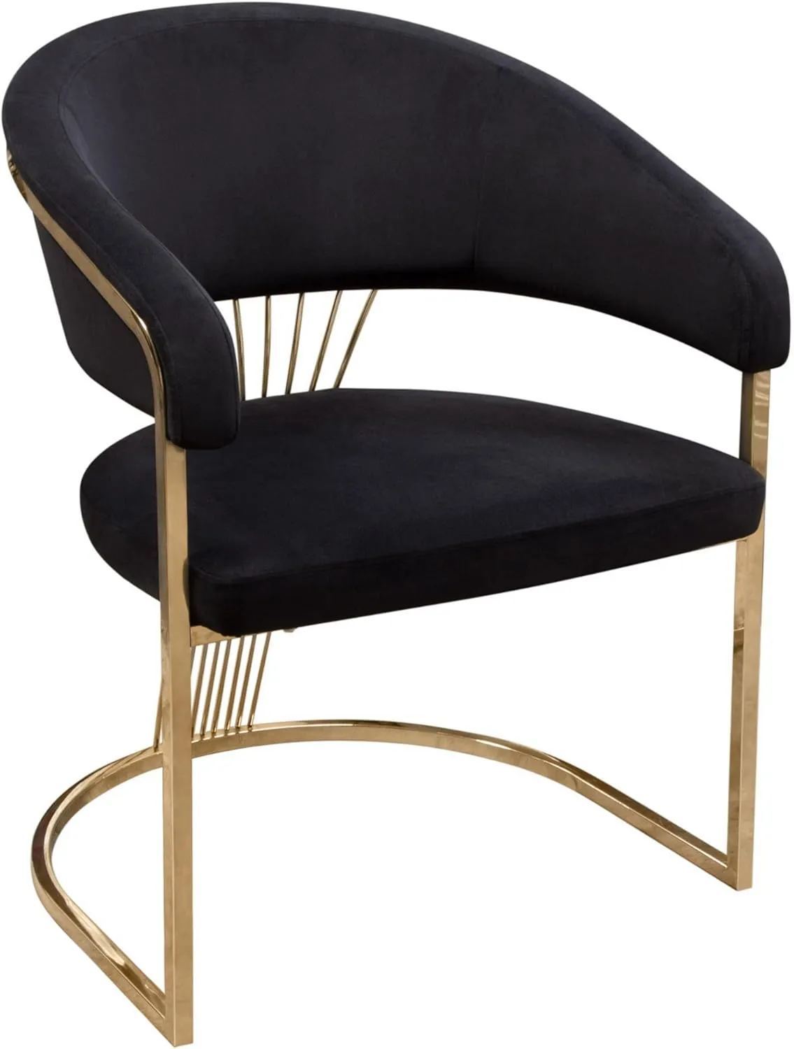 Benjara BM303166 26 in. Emy Black Velvet Upholstery Cantilever Barrel Dining Chair Gold