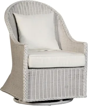 Benzara Tomo Outdoor Swivel Chair, Wingback Design, White Fabric, Wicker Rattan