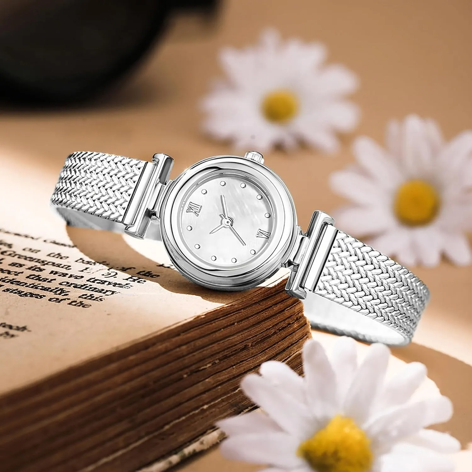 BESTKANG Elegant Women's Watch with Stainless Steel Mesh Band - Stylish Minimalist Design, Water-Resistant, Perfect for Casual & Formal Occasions
