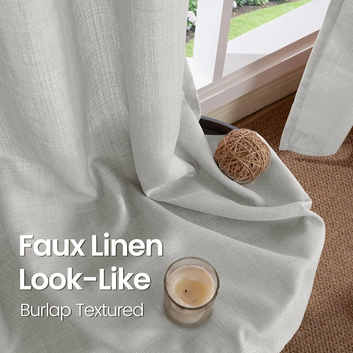 BGment Faux Linen Curtains for Living Room 84 Inch Length 2 Panels Set, Burlap Textured Thick Long Curtains Light Filtering Privacy Window Drapes with Grommet, 52 Inch Wide Each Panel, Light Grey