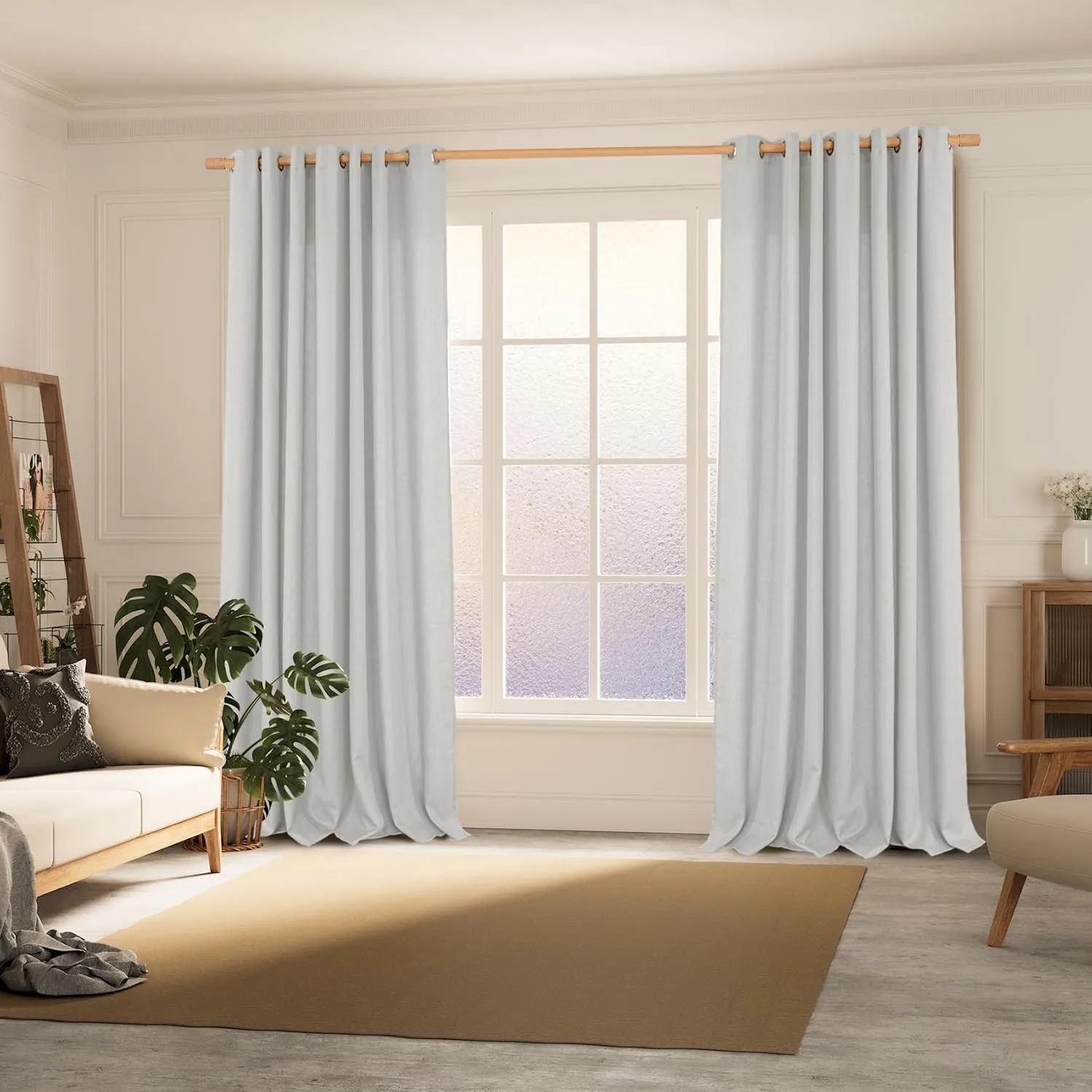 BGment Faux Linen Curtains for Living Room 84 Inch Length 2 Panels Set, Burlap Textured Thick Long Curtains Light Filtering Privacy Window Drapes with Grommet, 52 Inch Wide Each Panel, Light Grey