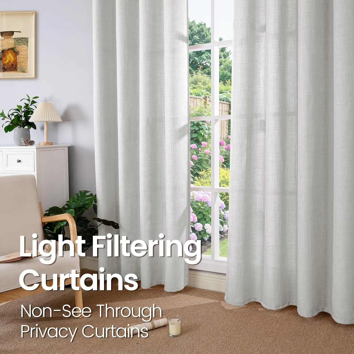 BGment Faux Linen Curtains for Living Room 84 Inch Length 2 Panels Set, Burlap Textured Thick Long Curtains Light Filtering Privacy Window Drapes with Grommet, 52 Inch Wide Each Panel, Light Grey