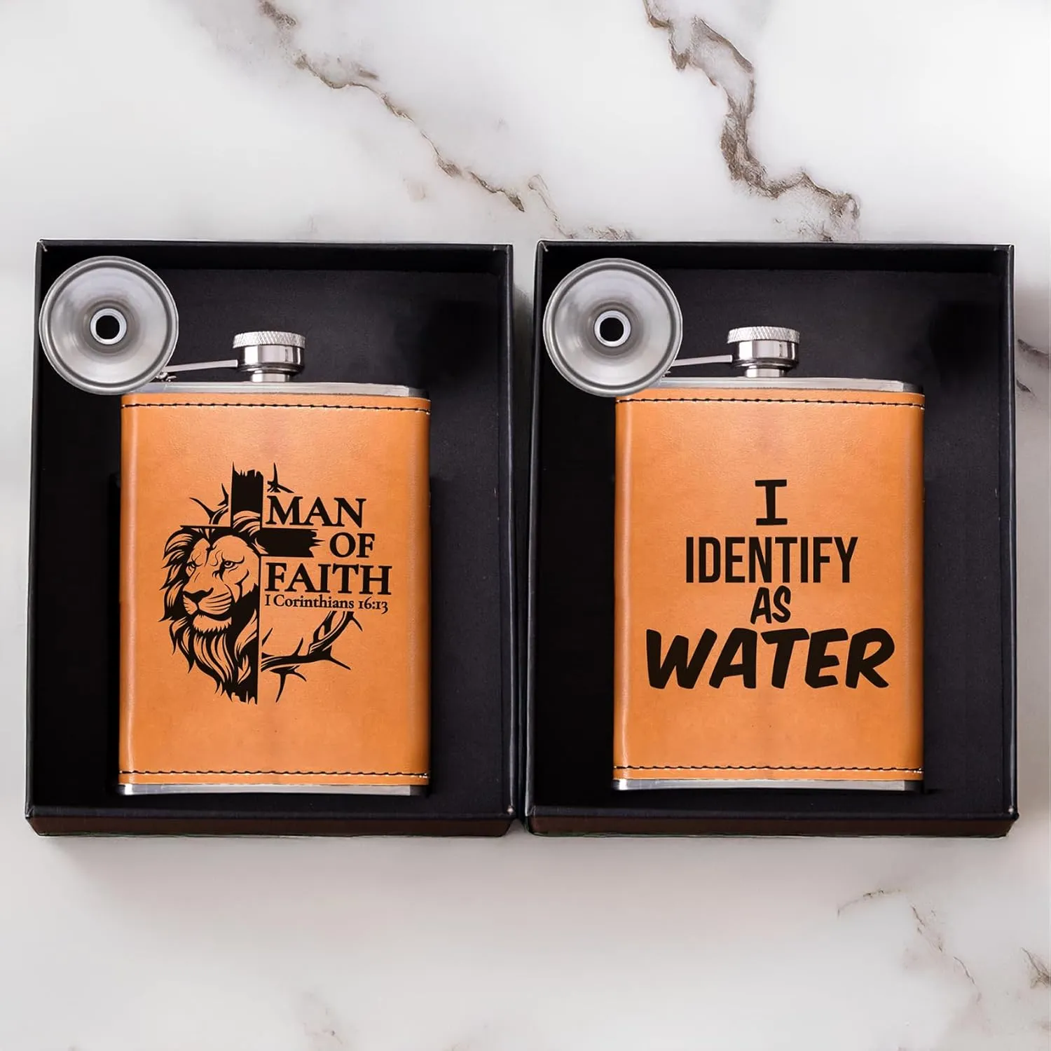 Birthday Gifts for Men, Dad Birthday Gift, Flask for men, 8oz Leather Flask with Funnel, 304 Stainless Steel Whiskey Flask for Dad, Retirement Gifts for Men (Funny1)